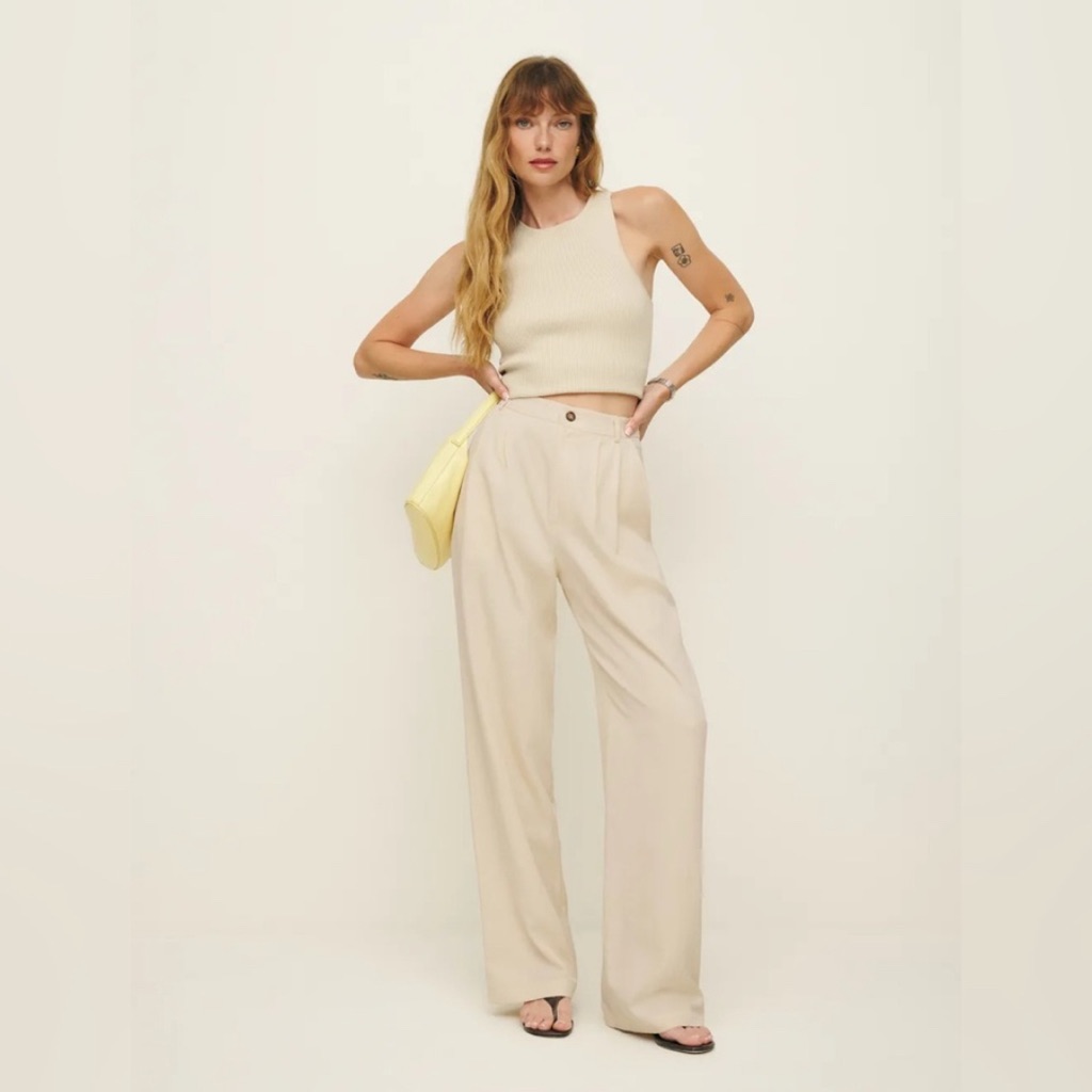Euc Like New Reformation Mason Wide Leg Pleated Waist Slacks 100% Tencel Lyocell